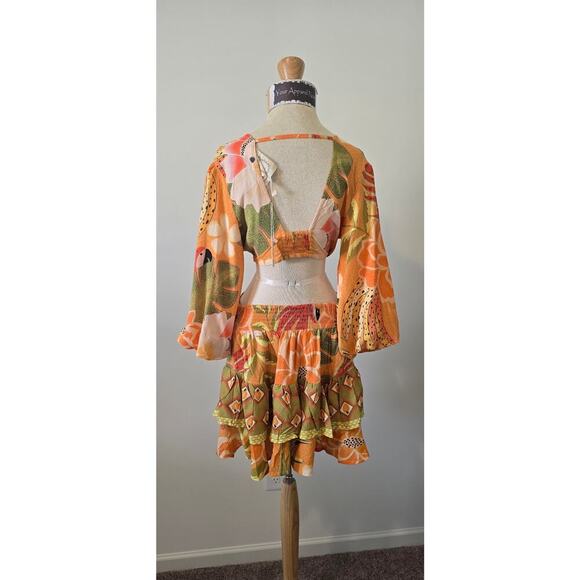 Z&L Orange Delia Boho Print Bubble 3/4 Sleeves Mini Dress Sz Small (0962) - Picture 3 of 5
